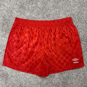 NEW Umbro Soccer Shorts Size Large Red Checkerboard Retro Athletic 4" Inseam